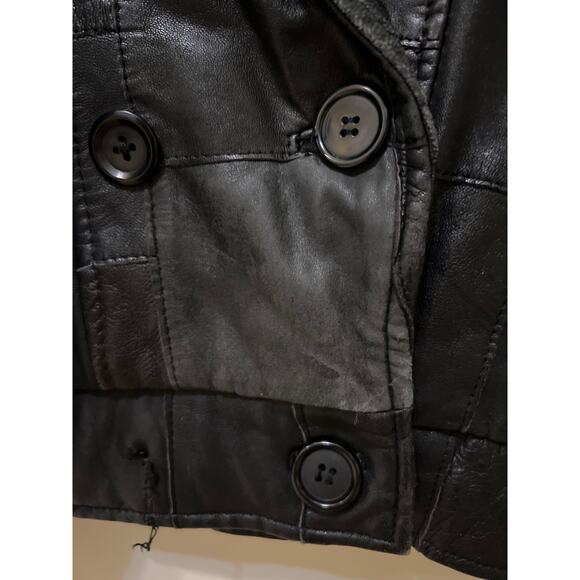 80s Vintage Black Patch Leather Coat Oversized Size Medium Y2K 90s Rare Find - Picture 3 of 11